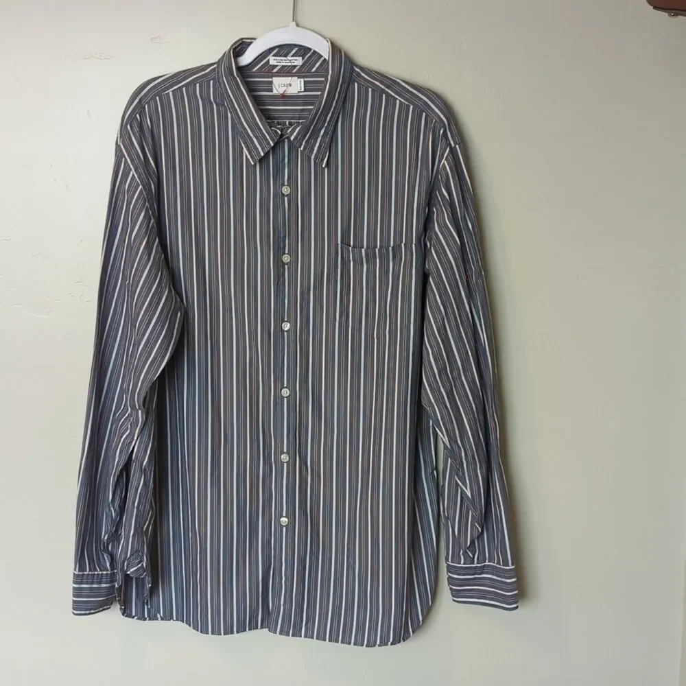 J. Crew Men's 80s 2 Ply Striped Button Up Dress Shirt Size XL